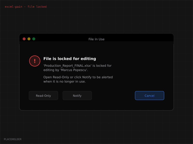 Dialog: file is locked for editing by Marcus Popescu